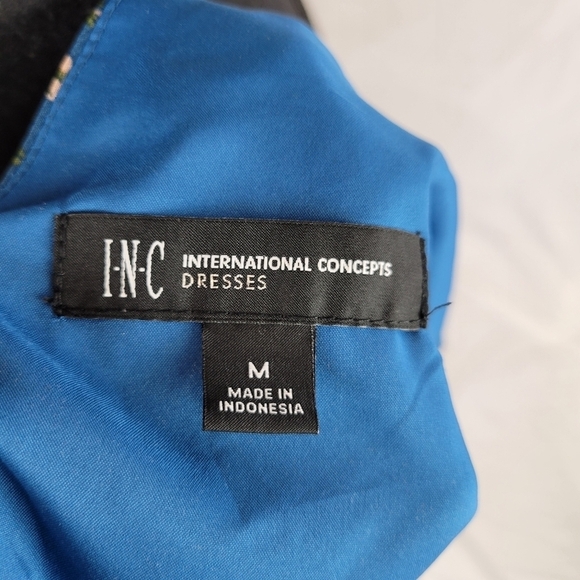 INC INTERNATIONAL CONCEPTS V Neck Sheer Long sleeve Shift Dress Teal Floral - Picture 2 of 9